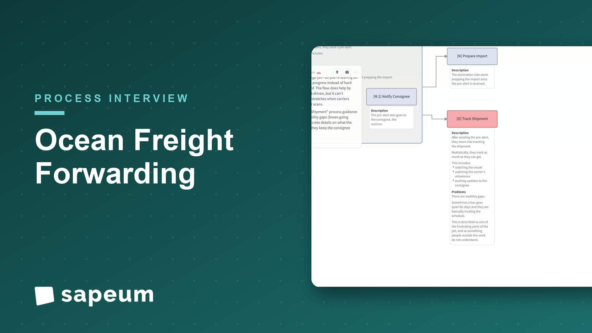 Sapeum live process map. Ocean freight: booking to delivery