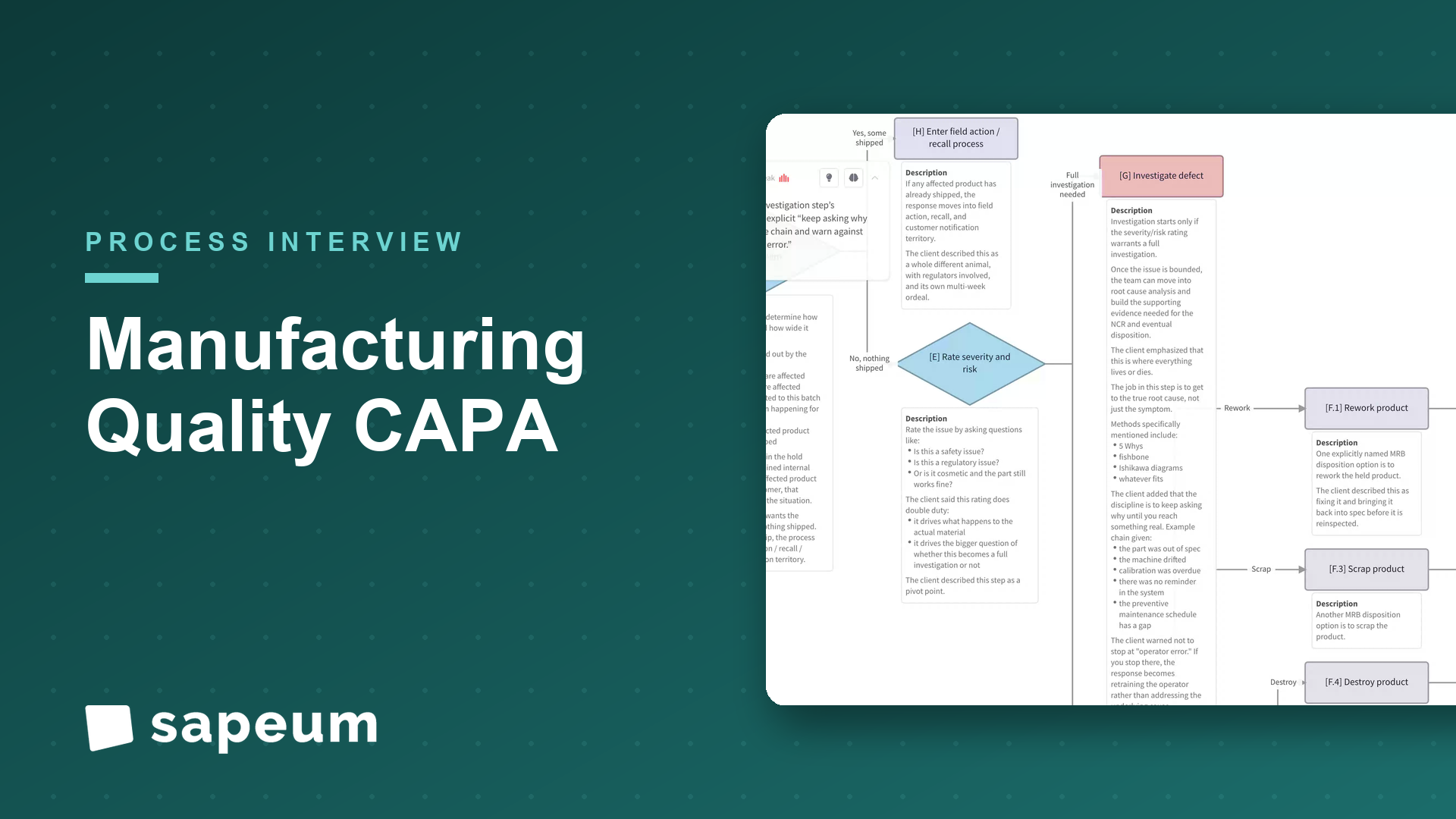 Sapeum live process map. Non-conformance to CAPA: a defect's full journey